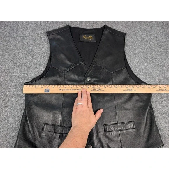 Scully Mens Black Leather Western Vest Star Buttons XL Pointed Yoke Biker Cowboy - Picture 4 of 7
